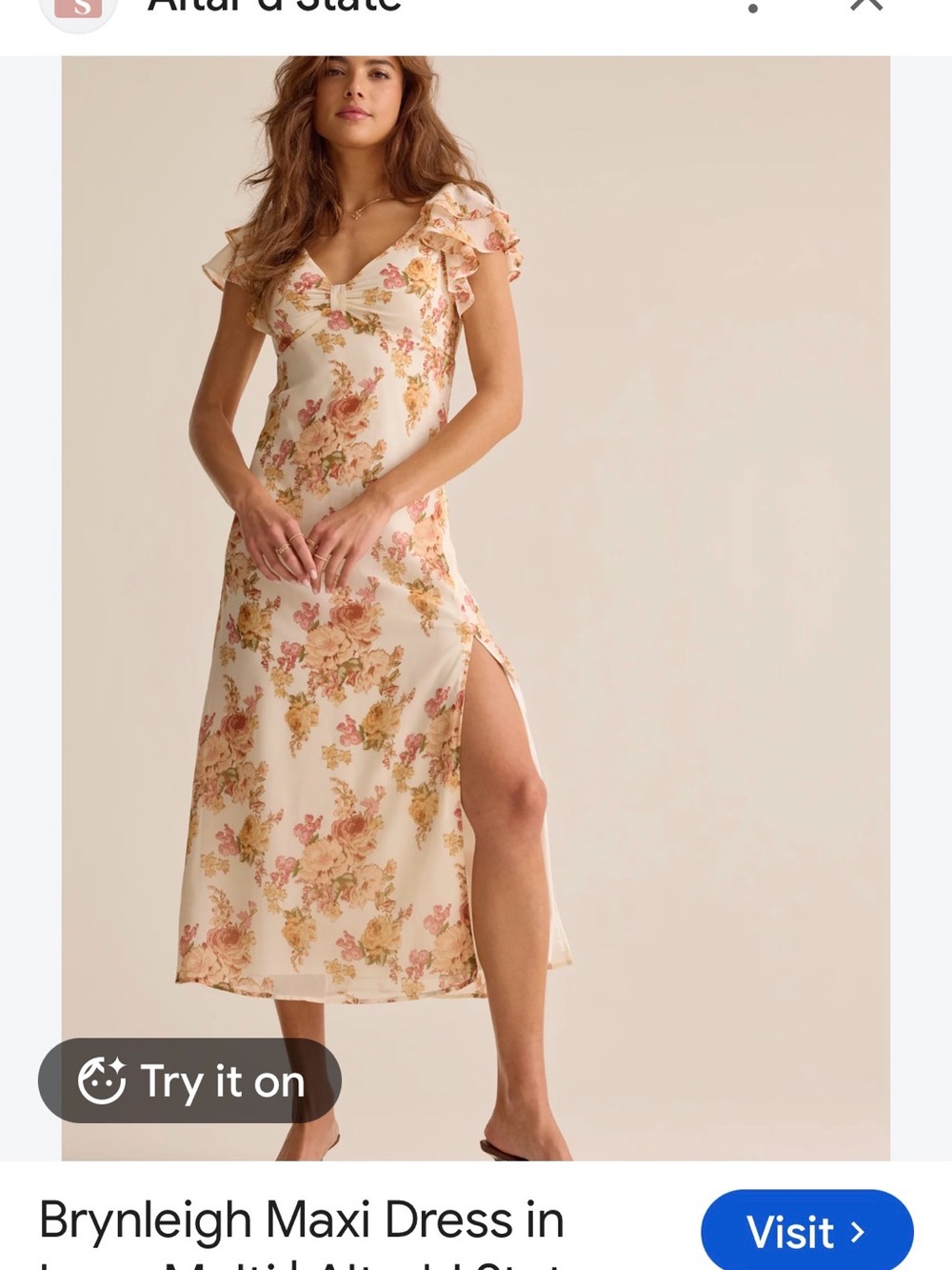 Altar'd State Cream Maxi Dress with Pink and Tan Floral Print